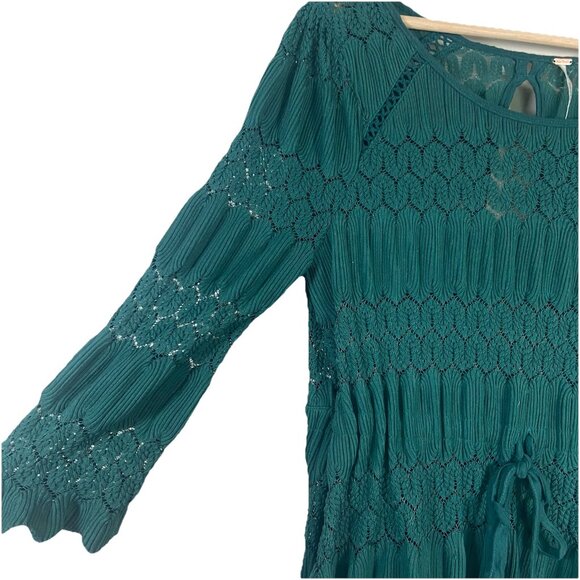 Free People Fire Island Blouse Crochet Top 3/4 Sleeve Knit Green size M Boho - Picture 3 of 12